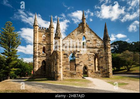 Ruin of the church Port Arthut Historic Site / Tasmania. Stock Photo