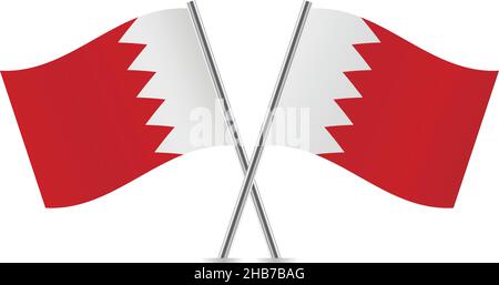 Bahrain crossed flags. Bahraini flags on white background. Vector illustration. Stock Vector