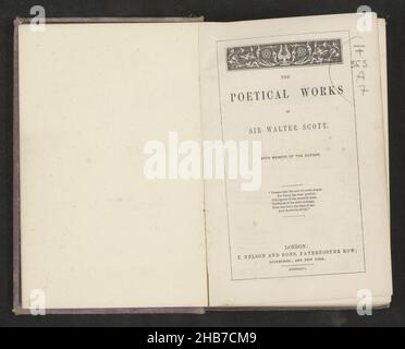 The poetical works of Sir Walter Scott (title on object), Walter Scott (mentioned on object), publisher: T. Nelson and Sons (mentioned on object), London, 1866, linen (material), cardboard, printing, albumen print, engraving, height 175 mm × width 115 mm × thickness 33 mm Stock Photo