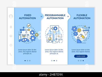 Automation types white and blue onboarding template Stock Vector