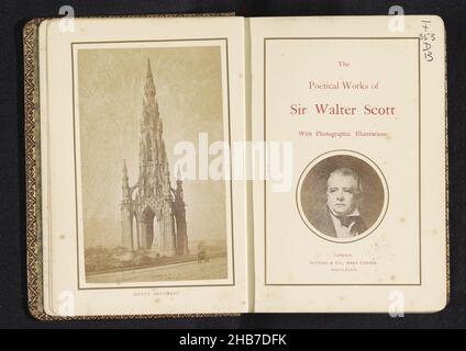 The poetical works of Sir Walter Scott (title on object), Title page with portrait of Sir Walter Scott., Walter Scott (mentioned on object), publisher: Suttaby & Co. (mentioned on object), London, 1886, leather, cardboard, albumen print, printing, height 191 mm × width 145 mm × thickness 45 mmheight 52 mm × width 52 mm Stock Photo