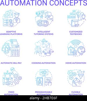 Automation blue gradient concept icons set Stock Vector