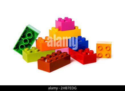 colorful toy building blocks isolated on white background Stock Photo