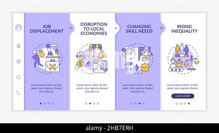 Negative automation impact on society white and purple onboarding template Stock Vector