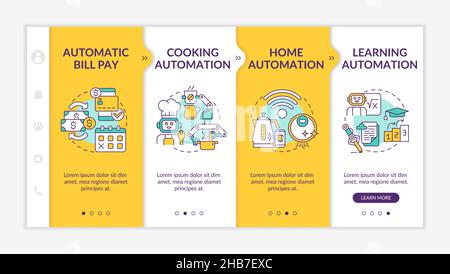 Everyday life automation yellow and white onboarding template Stock Vector