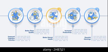 Waking up early benefits blue circle infographic template Stock Vector