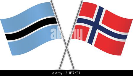 Botswana and Norway crossed flags. Botswanan and Norwegian flags on white background. Vector illustration. Stock Vector