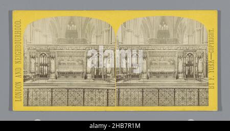 High altar of Westminster Abbey in London, Westminster Abbey, the Reredos, front view (title on object), London and Neighbourhood (series title on object), Frederick York (mentioned on object), Westminster Abbey, c. 1860 - c. 1880, cardboard, albumen print, height 85 mm × width 170 mm Stock Photo