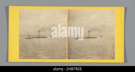 Boats at sea seen from Ryde Pier on the Isle of Wight, View from Ryde Pier, Isle of Wight (title on object), anonymous, Isle of Wight, c. 1850 - c. 1875, cardboard, albumen print, height 85 mm × width 170 mm Stock Photo