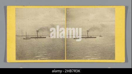 Boats at sea seen from Ryde Pier on the Isle of Wight, View from Ryde Pier, Isle of Wight (title on object), anonymous, Isle of Wight, Jun-1886, cardboard, albumen print, height 85 mm × width 170 mm Stock Photo