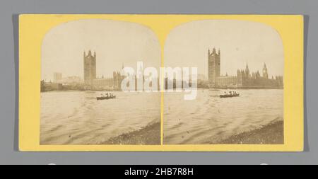View of the Palace of Westminster across the Thames, The Houses of Parliament from Lambeth No.2 (title on object), Instantaneous Views of London (series title on object), anonymous, London, c. 1850 - c. 1880, cardboard, albumen print, height 85 mm × width 170 mm