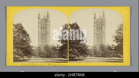 View of the Victoria Tower of the House of Parliament in London, House of Parliament-Victoria Tower (title on object), anonymous, London, c. 1860 - c. 1880, cardboard, albumen print, height 85 mm × width 170 mm Stock Photo