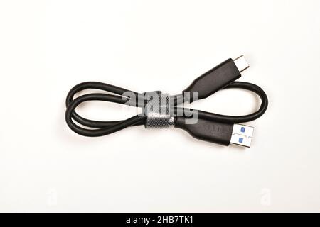 C Type Data Cable Isolated on White Background Stock Photo