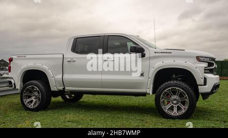 PONTIAC, MI/USA - SEPTEMBER 22, 2021: A 2021 Chevrolet Silverado Black Widow truck at Motor Bella, at the M1 Concourse, near Detroit, Michigan. Stock Photo