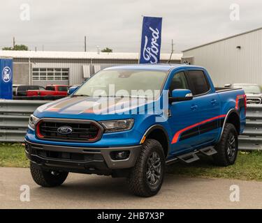 PONTIAC, MI/USA - SEPTEMBER 22, 2021: A 2021 Ford Ranger Lariat Tremor truck at Motor Bella, at the M1 Concourse, near Detroit, Michigan. Stock Photo