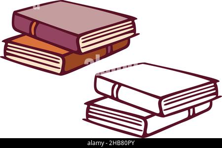 Vector illustration with stack of books. Colored and black and white books. Stock Vector