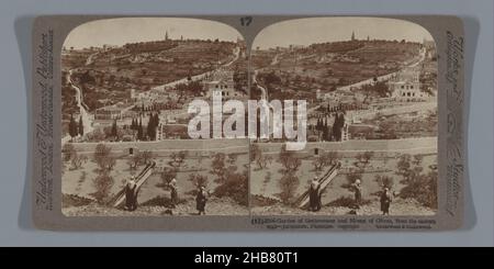 View of the garden of Gethsemane and the Mount of Olives, Jerusalem, Garden of Gethsemane and Mount of Olives, from the eastern wall - Jerusalem, Palestine (title on object), anonymous, publisher: Underwood and Underwood (mentioned on object), Jeruzalem, publisher: New York (city) (possibly), 1900 - 1905, cardboard, baryta paper, gelatin silver print, height 88 mm × width 177 mm Stock Photo