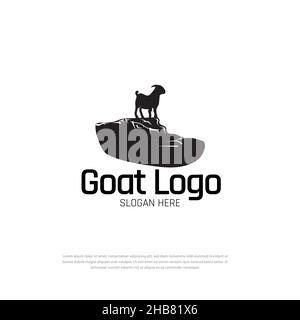Goat logo on top of hill vector icon illustration design goat on hill, symbol, icon Stock Vector