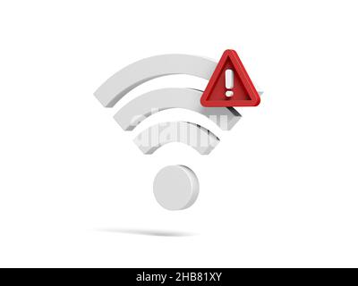 Wi-Fi symbol isolated on white background. Disconnect. Problem. Warning sign. 3d illustration. Stock Photo