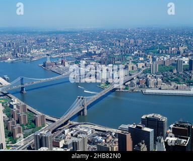 United States. New York City. High viewpoint of East River bridges. Stock Photo