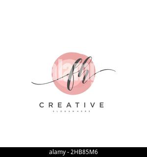 FH Initial Letter handwriting logo hand drawn template vector, logo for beauty, cosmetics, wedding, fashion and business art Stock Vector