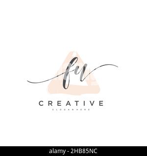 FU Initial Letter handwriting logo hand drawn template vector, logo for beauty, cosmetics, wedding, fashion and business art Stock Vector