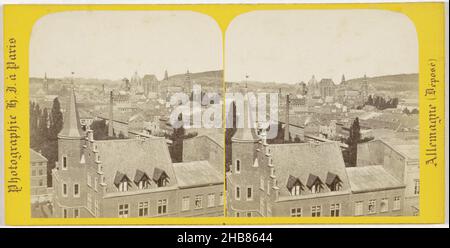 View of the town hall and cathedral of Aachen, Germany, Panorama sur la Cathédrale et l'Hôtel-de-Ville (title on object), Aix-la-Chapelle (Prusse) (series title on object), Allemagne (series title on object), Hippolyte Jouvin (mentioned on object), Aken, 1864, cardboard, paper, albumen print, height 86 mm × width 171 mm Stock Photo