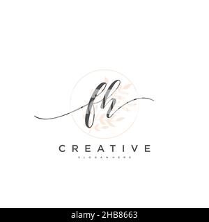 FH Initial Letter handwriting logo hand drawn template vector, logo for beauty, cosmetics, wedding, fashion and business art Stock Vector