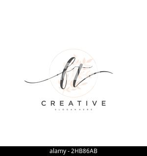 FT Initial Letter handwriting logo hand drawn template vector, logo for beauty, cosmetics, wedding, fashion and business art Stock Vector