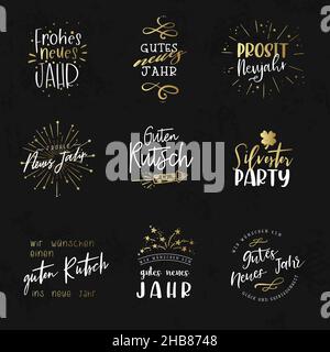Hand written New Years sayings in German language like "Happy New Year", great for banners, wallpapers, cards, invitation - vector design Stock Vector