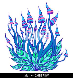 Bright doodle funny trippy mushrooms. Decorative fantasy element isolated on white background. Stock Vector