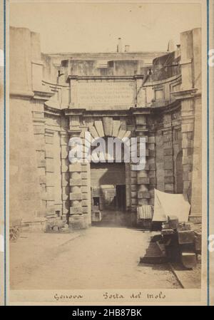 View of the Porta del Molo in Genoa, Genova. Porta del Molo (title on object), Celestino Degoix (mentioned on object), Genua, 1860 - 1890, cardboard, albumen print, height 164 mm × width 110 mm Stock Photo