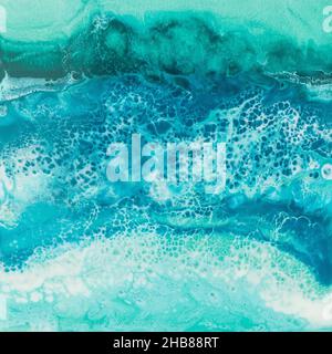 Resin art with bright turquoise colors. Epoxy effect background Stock Photo