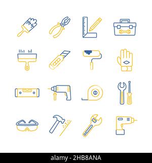 Building, construction and home repair tools flat icons. Graph symbol for your web site design, logo, app, UI. Vector illustration, EPS10. Stock Vector