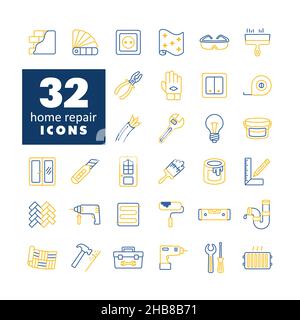 Set of building construction and home repair icons. Vector design and illustration Stock Vector