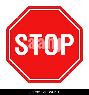 Octagonal red stop sign isolated on white background. Stop sign vector template. Stock Vector