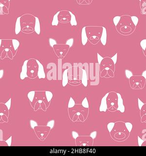 Seamless baby pattern with dog animal muzzles. Monochrome on a colored background. Creative childish background. Perfect for kids design, fabric, pack Stock Vector