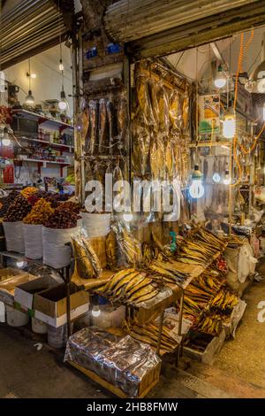 ARDABIL, IRAN - APRIL 10, 2018: Dried fish stall at the bazaar market in Ardabil, Iran Stock Photo