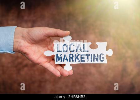 Conceptual caption Local Marketing. Word Written on A local business where a product buy and sell in area base Businesswoman Find Strategy For Stock Photo