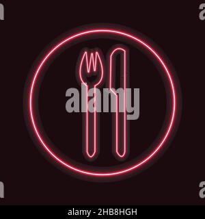 Restaurant sign Icon. Fork & Knife design with neon light Stock Vector