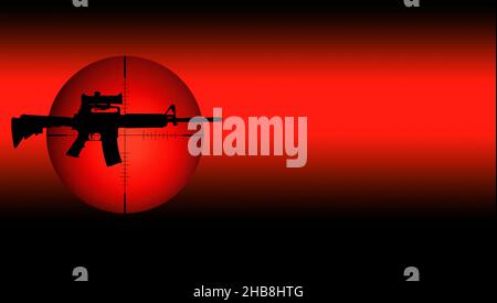 Target crosshair with AR-15 rifle against red and black background Stock Photo