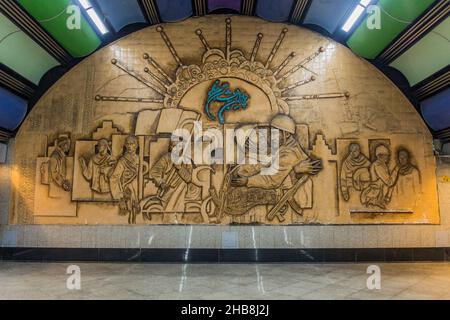 TEHRAN, IRAN - APRIL 15, 2018: Relief in the Tajrish Metro Station in Tehran Stock Photo