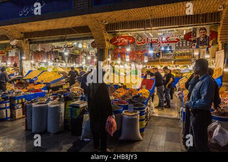 TEHRAN, IRAN - APRIL 15, 2018: Dried fruit and nuts stalls at the Tehran Bazaar, Iran Stock Photo