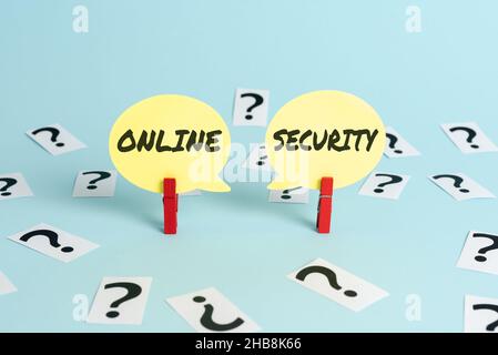 Writing displaying text Online Security. Business idea rules to protect against attacks over the Internet Office Information Processing Workshop Stock Photo