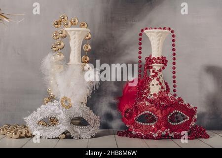 female carnival mask with glittering background whith shadows. Stock Photo
