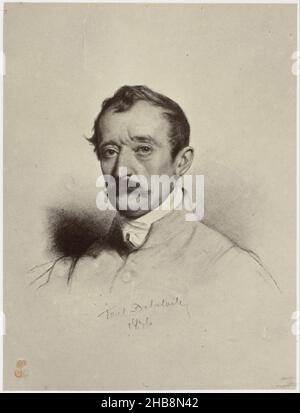 Photoreproduction of a signed portrait of Horace Vernet by Paul Delaroche, Portrait de M. Horace Vernet (title on object), Robert Jefferson Bingham (signed by artist), intermediary draughtsman: Paul Delaroche (mentioned on object), Paris, c. 1853 - in or before 1858, paper, albumen print, engraving, height 128 mm × width 97 mmheight 200 mm × width 153 mm Stock Photo