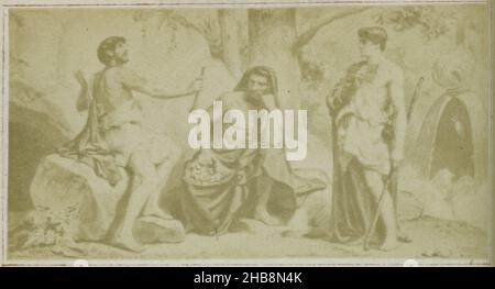 Photoreproduction of a painting, depicting Palaemon judging a singing contest between Menalcas and Damaetas, scene from Virgilius' Bucolica, anonymous, after: anonymous, c. 1853 - in or before 1858, paper, albumen print, height 31 mm × width 60 mm Stock Photo