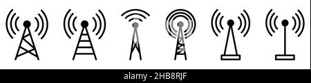 Radio tower icon set. Internet and mobile connection. Linear style.  Symbol for your website design, logo, app, UI. Vector illustration, EPS10 Stock Vector
