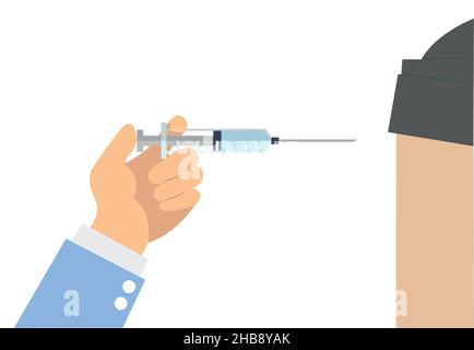Hand holding syringe with vaccine, symbol of the profession of a doctor Stock Vector