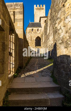 Medieval fortress located on a hill of the old town, called Cité of Carcassonne. Carcassonne, France Stock Photo